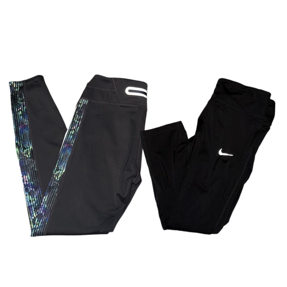 Athleta Black Leggings with Iridescent Side Panels